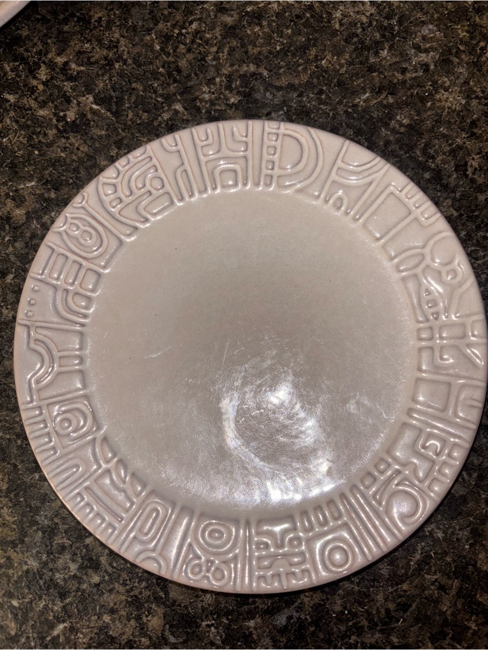 Frankoma White Sand Aztec Embossed Stoneware Dinner Plate 7in